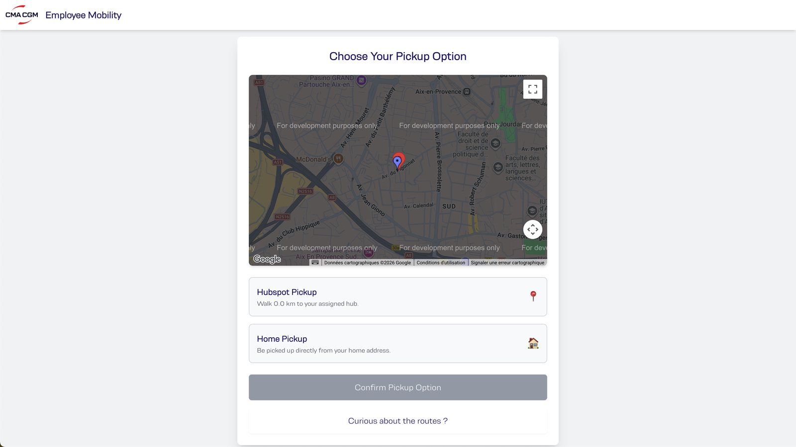 Pickup choice, hub or home, with the walking distance