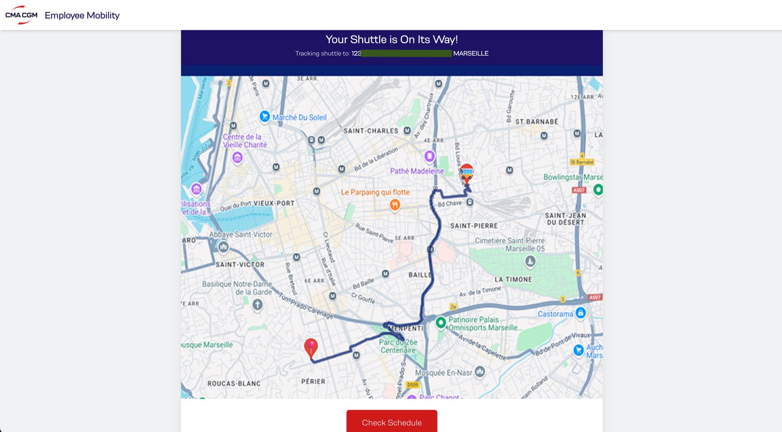 Live shuttle map and check schedule